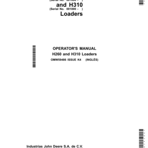 John Deere H260 & H310 Loaders Export Edition (001000- ) Manufactured in Mexico Operator's Manual (OMW59486) - Image 1