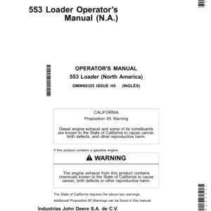 John Deere 553 Loaders North America (009001- ) Operator's Manual (OMW60325) - Image 1