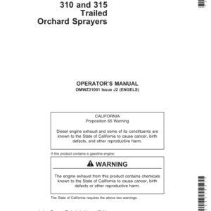 John Deere 310 & 315 Trailed Orchard Sprayers Operator's Manual (OMWZ31001) - Image 1