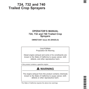 John Deere 724, 732 & 740 Trailed Crop Sprayers Operator's Manual (OMWZ72401) - Image 1