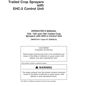 John Deere 724i, 732i & 740i Trailed Crop Sprayerswith EHC-2 Control Unit Operator's Manual (OMWZ72411) - Image 1