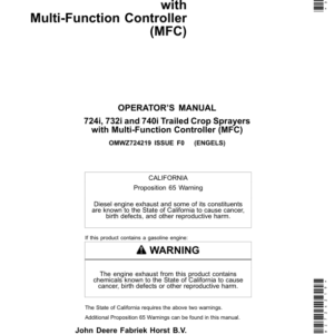 John Deere Masini de stropit tractate 724i, 732i si 740i cu maneta multifunctionala (MFC) Operator's Manual (OMWZ724219) - Image 1