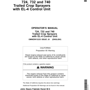 John Deere 724, 732 & 740 Trailed Crop Sprayers with EL-4 Control Unit Operator's Manual (OMWZW13235) - Image 1