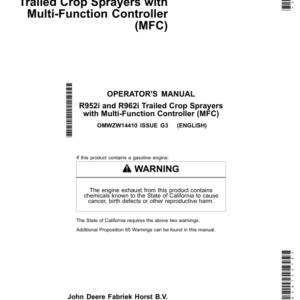 John Deere R952i & R962i Trailed Crop Sprayers w/Multi-Function Controller (MFC) Operator's Manual (OMWZW14410) - Image 1