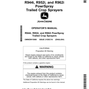 John Deere R944i, R952i, R962i PowrSpray Trailed Crop Sprayers Operator's Manual (OMWZW15980) - Image 1