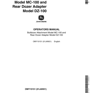 John Deere Model MC100, Rear Dozer Adapter Model DZ100 Bulldozer Attachments Operator's Manual (OMY10151) - Image 1