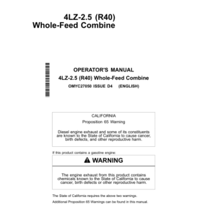 John Deere R40 STC Whole-Feed Combine 4LZ-2.5 Operator's Manual (OMYC27050) - Image 1