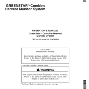 John Deere GreenStar Combine Harvest Monitor Systems Operator's Manual (OMZ101438) - Image 1