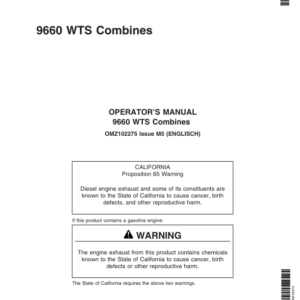 John Deere 9660 WTS Combine Operator's Manual (OMZ102275) - Image 1