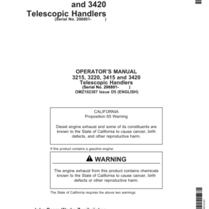 John Deere 3215, 3220, 3415 & 3420 Telescopic Handlers Operator's Manual (OMZ102387) - Image 1