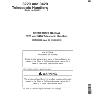 John Deere 3220 & 3420 Telescopic Handlers Operator's Manual (OMZ102403) - Image 1