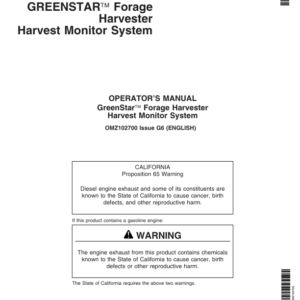John Deere GreenStar Forage Harvester Harvest Monitor Systems Operator's Manual (OMZ102700) - Image 1