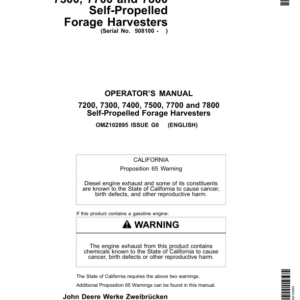 John Deere 7200, 7300, 7400, 7500, 7700 & 7800 Self-Propelled Forage Harvesters Operator's Manual (OMZ102895) - Image 1