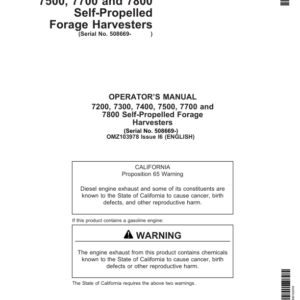 John Deere 7200, 7300, 7400, 7500, 7700 & 7800 Self-Propelled Forage Harvesters Operator's Manual (OMZ103978) - Image 1