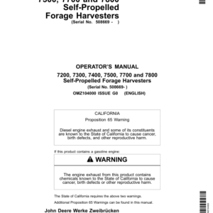 John Deere 7200, 7300, 7400, 7500, 7700 & 7800 Self-Propelled Forage Harvesters Operator's Manual (OMZ104000) - Image 1