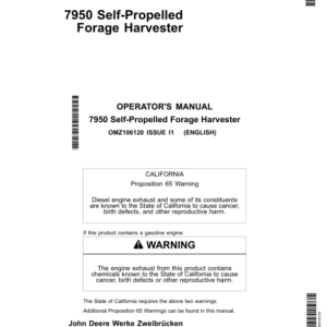 John Deere 7950 Self- Propelled Forage Harvesters Operator's Manual (OMZ106120) - Image 1