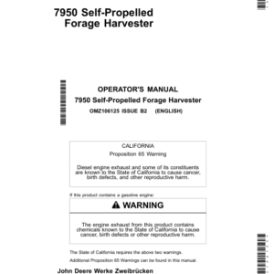 John Deere 7950 Self- Propelled Forage Harvesters Operator's Manual (OMZ106125) - Image 1