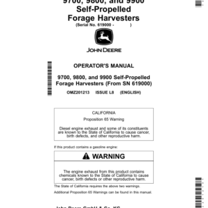 John Deere 9700, 9800, and 9900 Self-Propelled Forage Harvesters Operator's Manual (OMZ201213) - Image 1