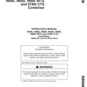 John Deere 9540i, 9560i, 9580i, 9640i, 9660i, 9680i WTS & 9780i CTS Combines Operator's Manual (OMZ82202) - Image 1