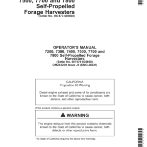 John Deere 7200, 7300, 7400, 7500, 7700 & 7800 Self-Propelled Forage Harvesters Operator's Manual (OMZ82299) - Image 1