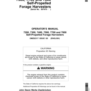 John Deere 7200, 7300, 7400, 7500, 7700 & 7800 Self-Propelled Forage Harvesters Operator's Manual (OMZ82317) - Image 1