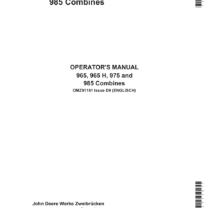 John Deere 965, 965H, 975 & 985 Combines Operator's Manual (OMZ91181) - Image 1