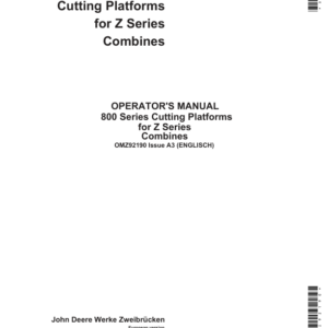 John Deere 800 Series Cutting Platforms for Z Series Combines Operator's Manual (OMZ92190) - Image 1