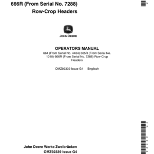 John Deere 664, 665R, 666R Row Crop Headers Operator's Manual (OMZ92339) - Image 1