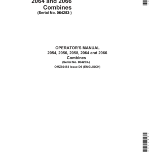 John Deere 2054, 2056, 2058, 2064 & 2066 Combines Operator's Manual (OMZ92483) - Image 1