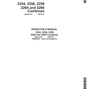 John Deere 2254, 2256, 2258, 2264 & 2266 Combines Operator's Manual (OMZ92501) - Image 1