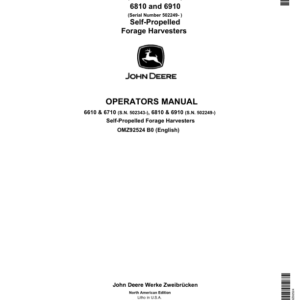 John Deere 6610, 6710, 6810 & 6910 Self-Propelled Forage Harvesters Operator's Manual (OMZ92524) - Image 1