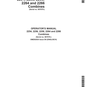 John Deere 2254, 2256, 2258, 2264 & 2266 Combines Operator's Manual (OMZ92638) - Image 1