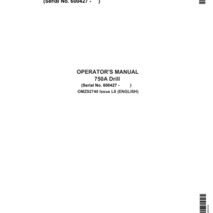 John Deere 750A Grain Drill European Edition (600427-600526) Operator's Manual (OMZ92740) - Image 1