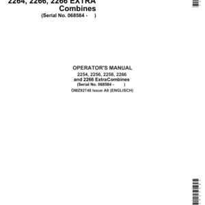 John Deere 2254, 2256, 2258, 2264 & 2266 Combines Operator's Manual (OMZ92748) - Image 1