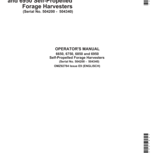 John Deere 6650, 6750, 6850 & 6950 Self Propelled Forage Harvesters Operator's Manual (OMZ92784) - Image 1