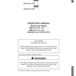 John Deere 664 & 666 Row Crop Headers Operator's Manual (OMZ92804) - Image 1