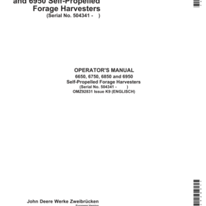 John Deere 6650, 6750, 6850 & 6950 Self Propelled Forage Harvesters Operator's Manual (OMZ92831) - Image 1