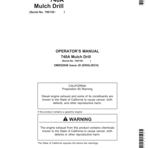 John Deere 740A Mulch Drills Operator's Manual (OMZ92848) - Image 1