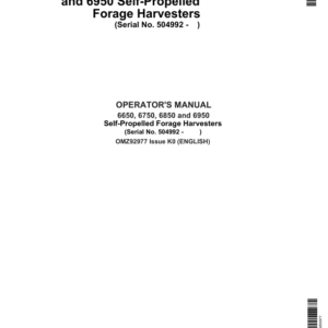John Deere 6650, 6750, 6850 & 6950 Self Propelled Forage Harvesters Operator's Manual (OMZ92977) - Image 1