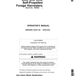 John Deere 6650, 6750, 6850 & 6950 Self Propelled Forage Harvesters Operator's Manual (OMZ92984) - Image 1