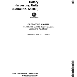John Deere 684, 686, 688, 710 Rotary Harvesting Units (051300-) Operator's Manual (OMZ93103) - Image 1