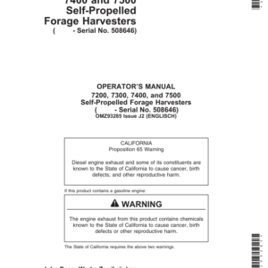 John Deere 7200, 7300, 7400 & 7500 Self Propelled Forage Harvesters Operator's Manual (OMZ93285) - Image 1