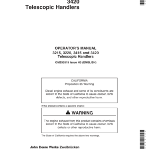 John Deere 3215, 3220, 3415 & 3420 Telescopic Handlers Operator's Manual (OMZ93519) - Image 1