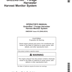 John Deere GreenStar Forage Harvester Harvest Monitor Systems Operator's Manual (OMZ93581) - Image 1