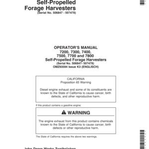 John Deere 7200, 7300, 7400, 7500, 7700 & 7800 Self-Propelled Forage Harvesters Operator's Manual (OMZ93594) - Image 1