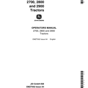 John Deere 2700, 2800 & 2900 Tractors Operator's Manual (OMZT002) - Image 1