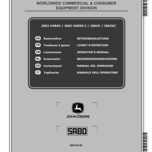 John Deere JS63 VARIO, JS63 VARIO C, JS63V, JS63VC Lawn Mowers Operator's Manual (SAU15129) - Image 1