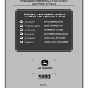 John Deere 47-ECONOMY, 47-A ECONOMY, 47-VARIO, 47-VARIO E, R47, R47S, R47V, R47VE Lawn Mowers Operator's Manual (SAU15721) - Image 1