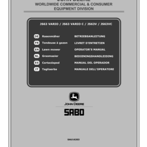 John Deere JS63 VARIO (SA222019), JS63 VARIO C (SA222119), JS63V (SA227019), JS63V (SA227119) Lawn Mowers (MY2018-MY2020) Operator's Manual (SAU16203) - Image 1