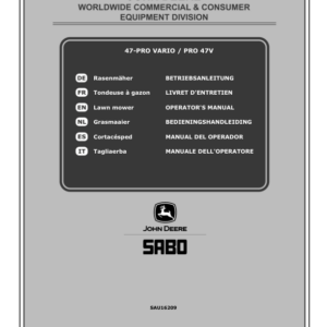 John Deere 47-PRO VARIO (SA321519), PRO 47V (SA326519) Lawn Mowers Operator's Manual (SAU16209) - Image 1